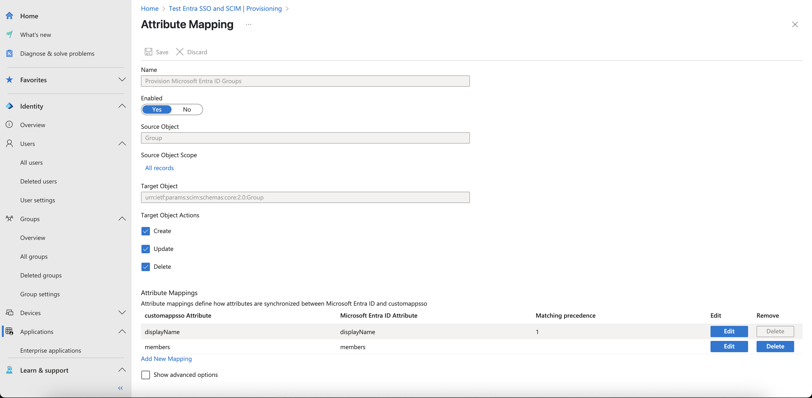 SCIM attribute provisioning