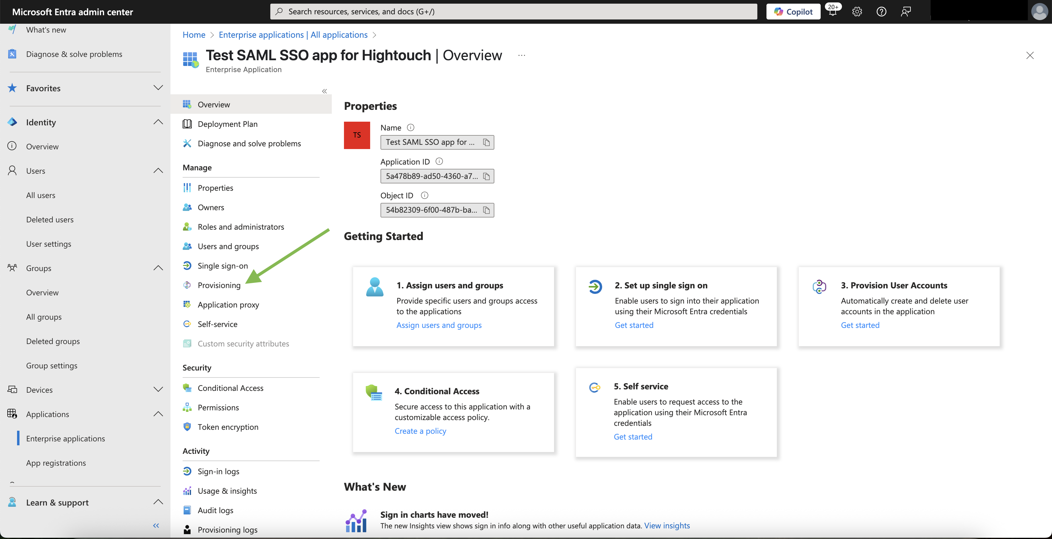 Provisioning tab within SAML app