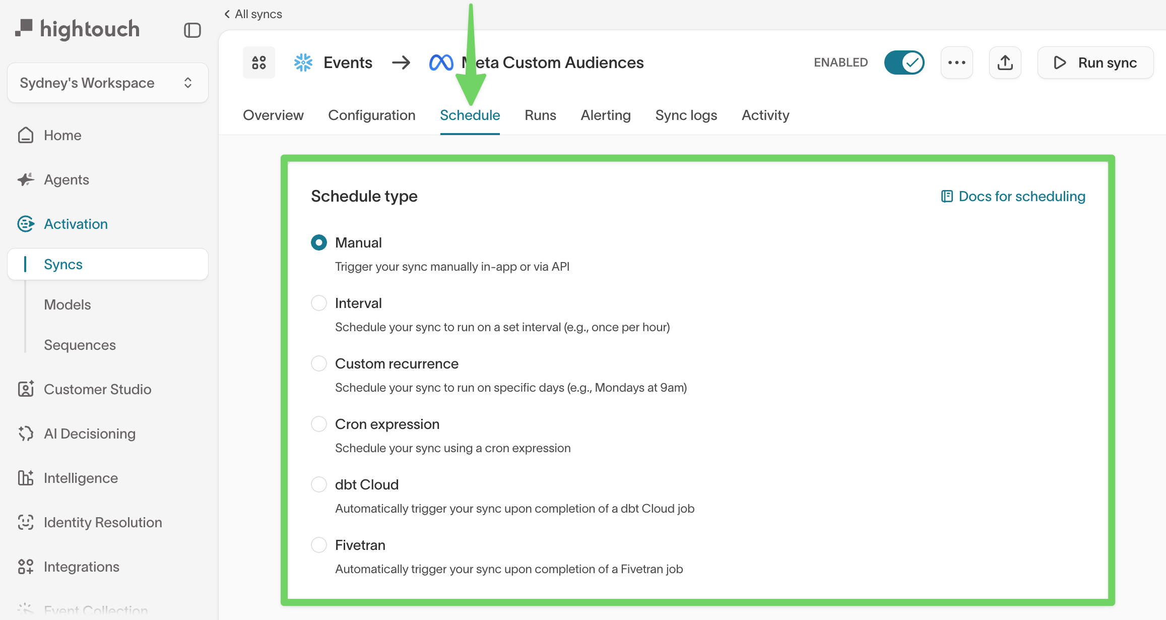 Schedule syncs in the UI