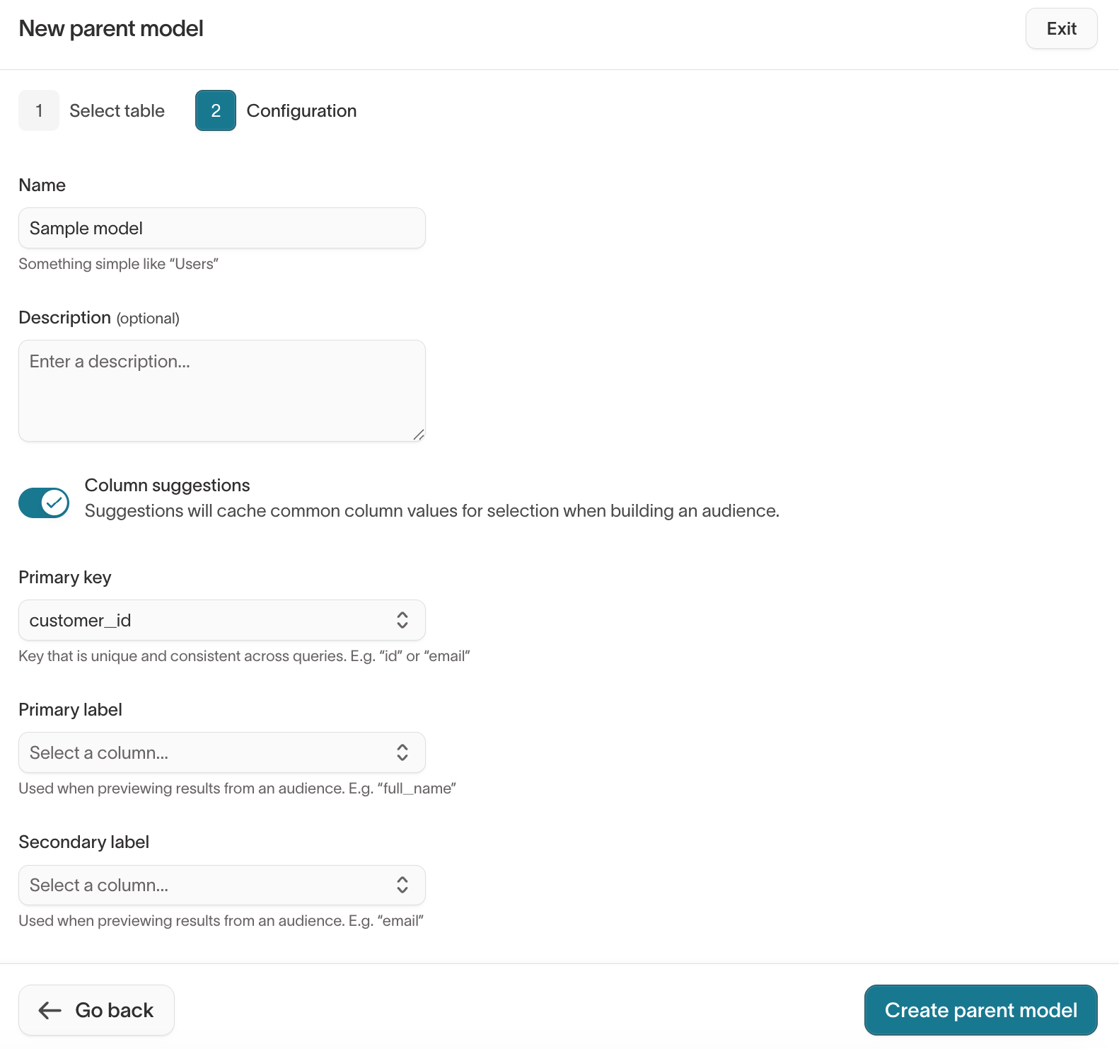 Configuring a parent model built on the B2C eCommerce sample source