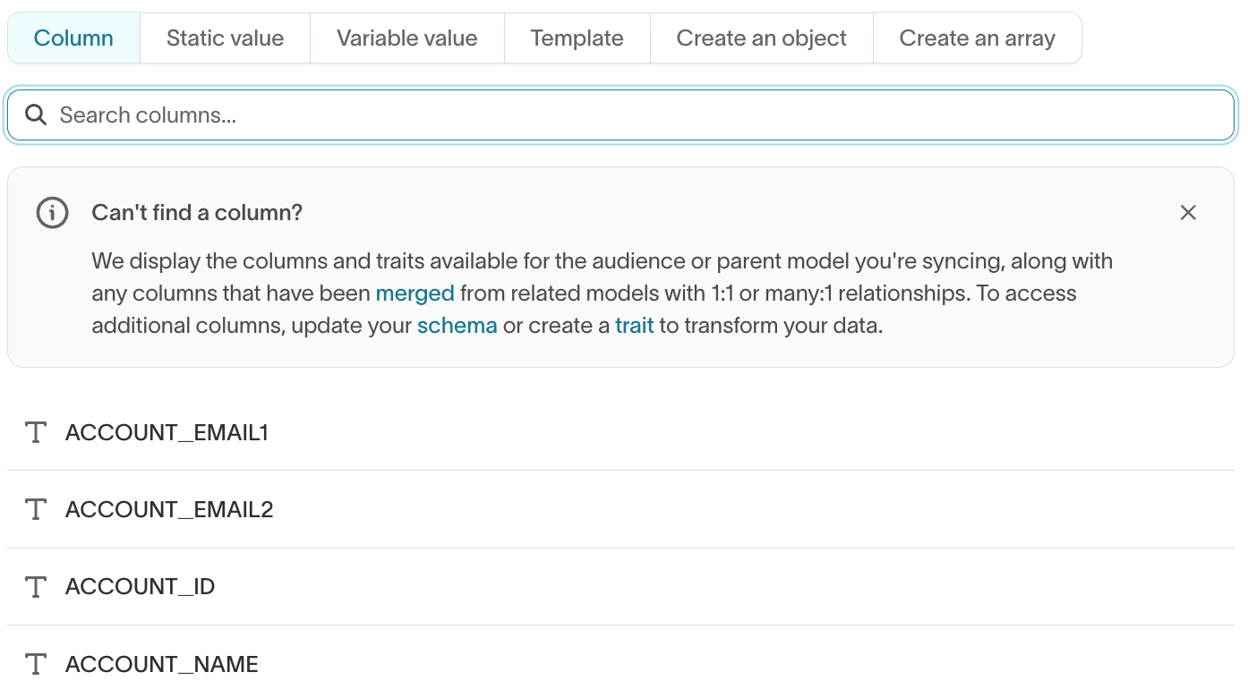 The value type selector in the advanced mapper