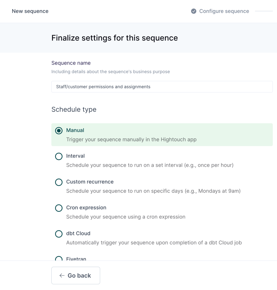 Creating a sequence in the Hightouch UI