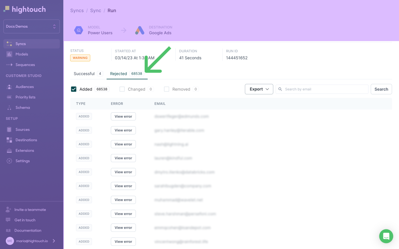 View rejected rows